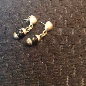 Silver and Black Beaded Earrings
